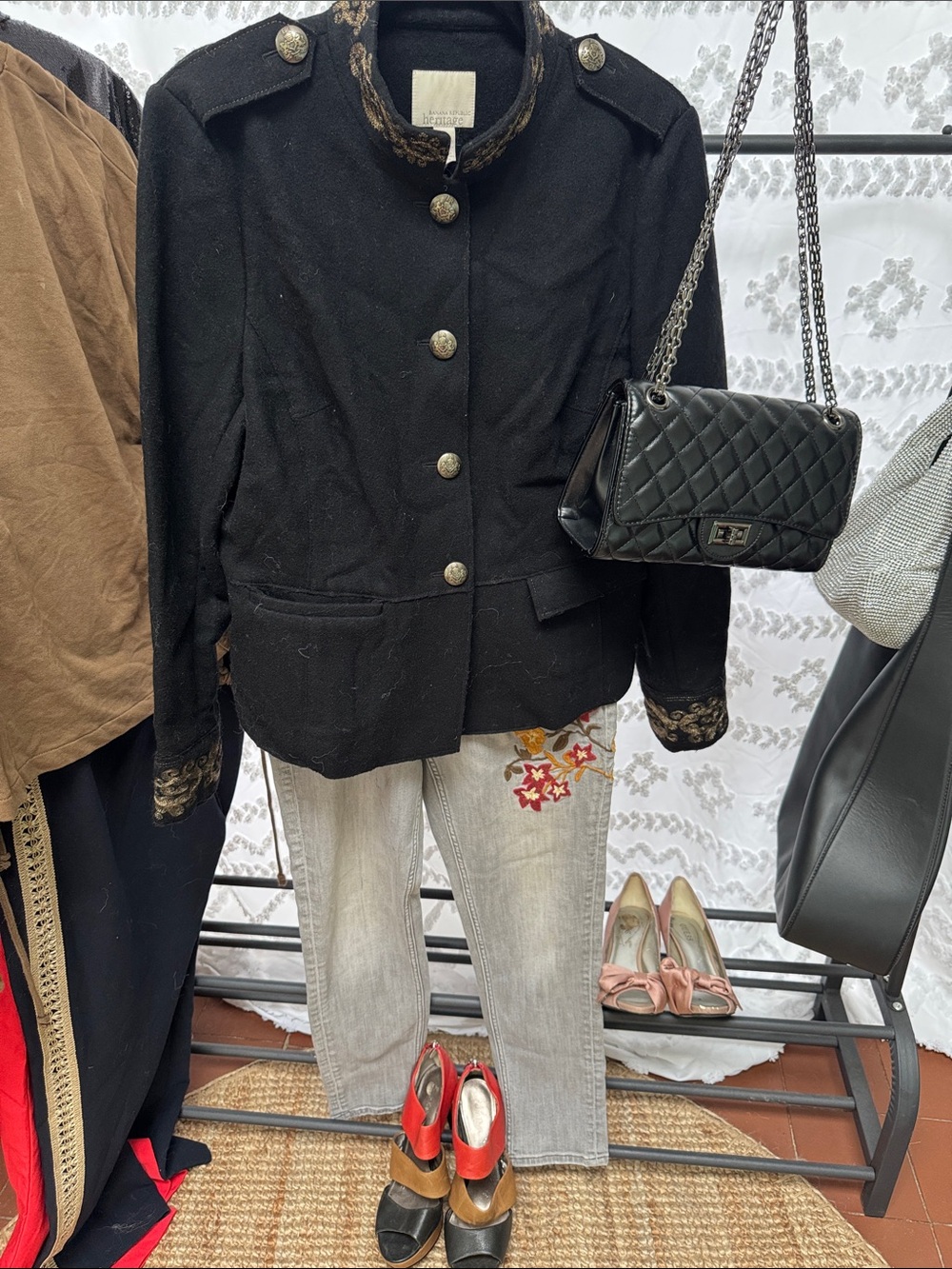 Banana Republic Black Military-Inspired Women's Blazer with Gold Buttons